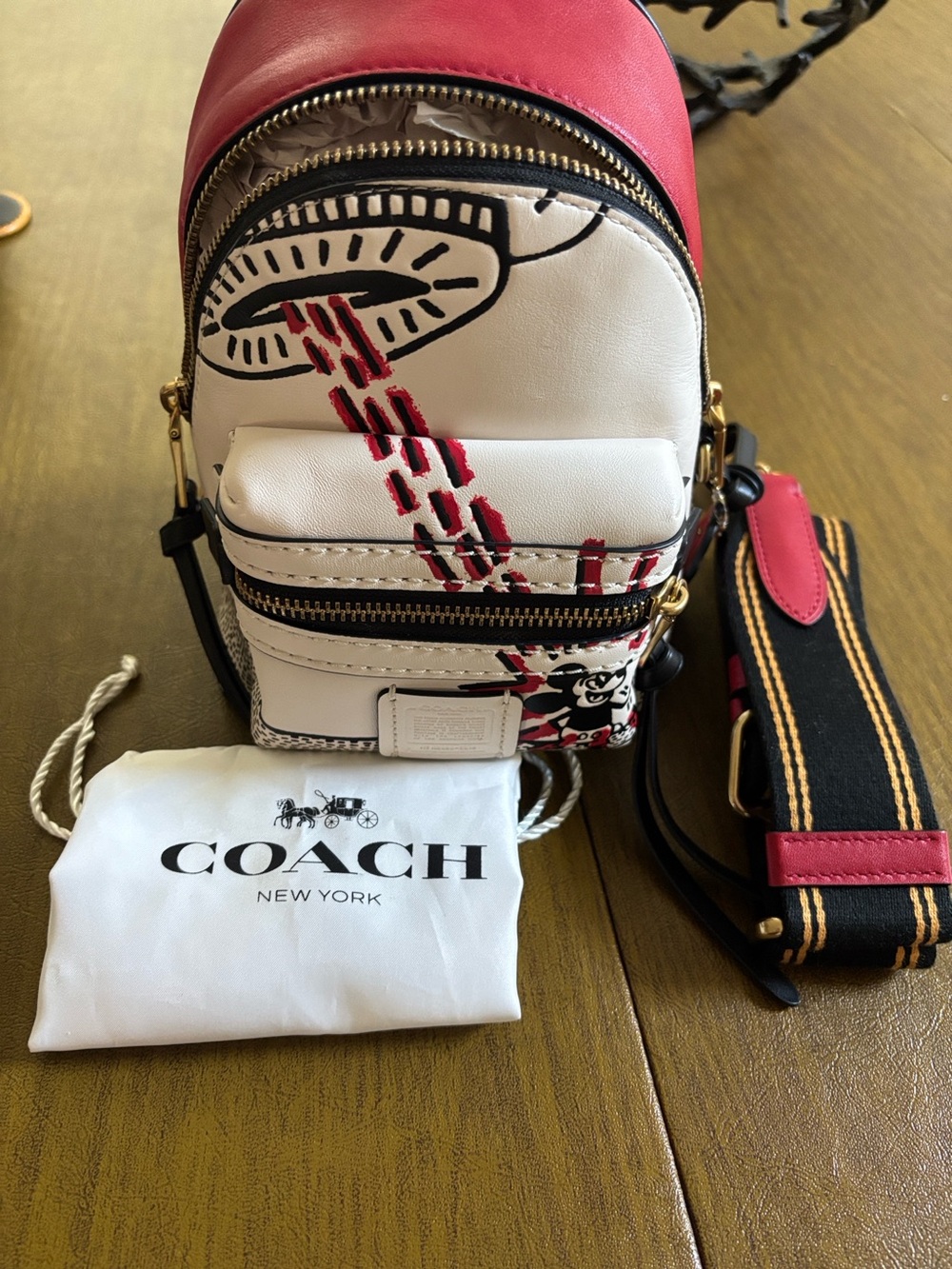 NWT COACH X DISNEY KEITH HARING UFO MICKEY ACADEMY BLACK/RED BACKPACK 15 96470